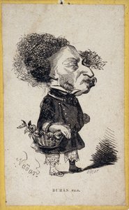 Portrait load (portrait-charge) by Alexandre Dumas Jr. (1824-1895), French writer. Cartoon by Gaspard Felix Tournachon dit Felix Nadar (1820-1910). 作者 纳达尔