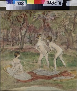沐浴者。 纳德日达·谢尔盖耶夫娜·普西切娃（Nadezhda Sergeyevna Psishcheva，1881-1913 年）作品，纸本水彩 作者 娜杰日达·普西谢娃
