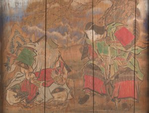 神宫皇后、她的大臣竹内之助和一个婴儿，即未来的奥金皇帝，1898年。 作者 长野康之介