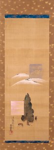 大和八景：三笠山雪、春日野鹿（水墨设色绢本）