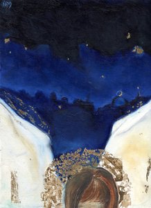 天使之夜得到了他的翅膀，2014年，（卡上的油和金叶） 作者 南希·莫尼兹·查拉拉姆布斯