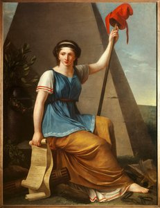 Liberte Allegorie de la Liberte 是一个戴着弗里吉亚帽子的女人。 Nanine Vallain 的绘画（活跃于 1785-1810 年之间）1794 年 1,28 x 0,97 米 作者 Nanine Vallain