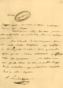 拿破仑给战争事务员勒索克的信，1791年6月3日，1921年。
