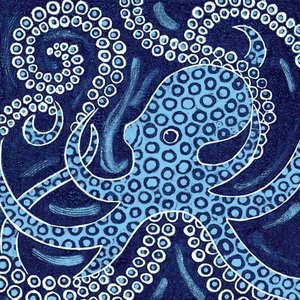蓝环章鱼，2010 年（彩色木刻）