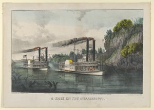 密西西比河上的竞赛，1870年，1870年。创作者：Nathaniel Currier, James Merritt Ives, Currier and Ives. 作者 库里尔和艾夫斯
