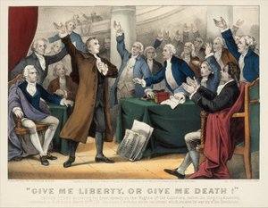 给我自由或给我死亡！--帕特里克-亨利发表关于权利的伟大演讲......，1876年。创作者：纳撒尼尔-柯里尔，詹姆斯-梅里特-艾夫斯，柯里尔和艾夫斯。