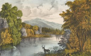 麋鹿头湖，缅因州，1857-72., 1857-72.创作者：Nathaniel Currier, James Merritt Ives, Currier and Ives. 作者 库里尔和艾夫斯