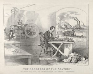世纪的进步--闪电式蒸汽机。电报机。机车..., 1876.创造者：纳撒尼尔-柯里尔，詹姆斯-梅里特-艾夫斯，柯里尔和艾夫斯。