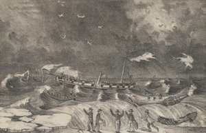 1837年1月2日，墨西哥号在亨普斯特德海滩的可怕失事，1848-56。 作者 纳撒尼尔·卡里尔（Nathaniel Currier）