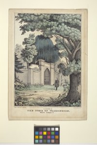 拉法耶特在华盛顿墓前（手绘彩色石版画） 作者 纳撒尼尔·卡里尔（Nathaniel Currier）