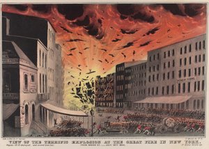 纽约大火的恐怖爆炸景象。来自布罗德街--1845 年 7 月 19 日