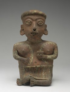 女性形象，一对坐着的夫妻的一部分，公元前300年至公元300年（带便签的陶器）