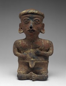 男性人物，坐姿夫妇的一部分，公元前 300 年至公元 300 年（陶器，带滑片）