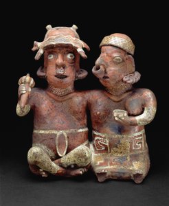坐在一起的夫妇，公元前200-公元300年（陶瓷和颜料