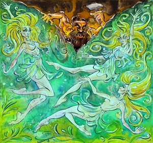 阿尔贝里希和莱茵女郎--《莱茵河畔》插图 作者 尼尔·奥斯本