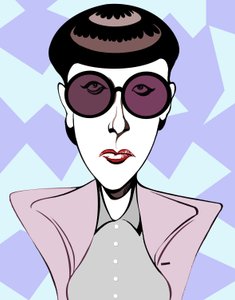 Edith Head，美国服装设计师（1907-1981），带有深色眼镜的彩色漫画 作者 尼尔·奥斯本