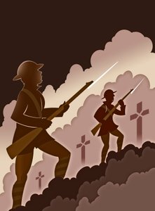 第一次世界大战中带刺刀的士兵--从战壕里走出来