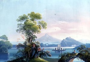 那不勒斯。维苏威火山的景色（水粉画）