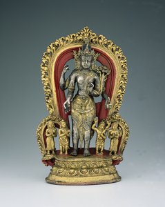 Jatamukuta Lokesvara，Khasa Malla Kingdom（1100-1484）（包裹镀金，铜合金和颜料）
