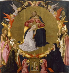 天使与四圣徒的圣母加冕，c.1470-75（面板上的蛋彩画和金箔）