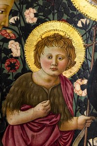 圣母玛利亚、圣约翰和两位天使崇拜基督圣婴