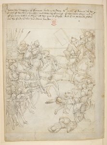 Cotton Julius E. IV, art.6，"Beauchamp Pageants"，约 1483 年（牛皮纸上的墨迹） 作者 荷兰语学校
