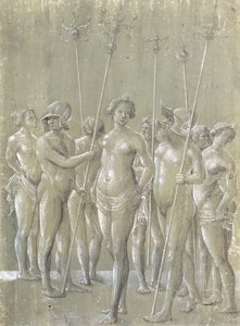 522年，五名拿着杆子的裸体士兵，两名戴着头盔，三名裸体妇女，1522年