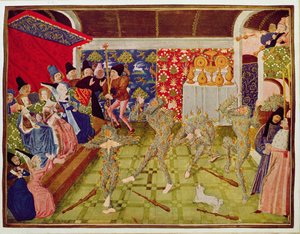Harl 4380 fol.1 The Bal des Ardents，1393 年 1 月 28 日，摘自《弗罗萨特纪事 作者 荷兰语学校