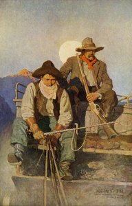勤勉的车夫和卫兵带着军队穿越西部地区。N.C. 怀斯画作的复制品。 作者 纽维尔·康威斯