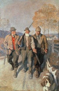 三个猎人和猎犬（布面油画） 作者 纽维尔·康威斯