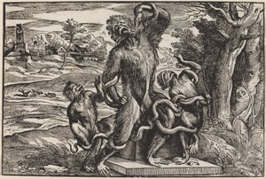 Laocoon集团的讽刺画 作者 提香之后的尼可洛·博德里尼