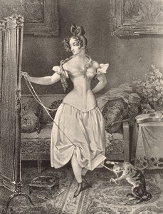 由 Alfred Leon Lemercier（19 世纪）雕刻的 Stay-lace （平版）。 作者 尼古拉斯·尤斯塔彻（后）莫林