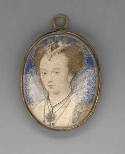 一个女人的肖像，c.1590（牛皮纸放在卡上） 作者 尼古拉斯·希利亚德