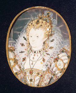 英国女王伊丽莎白一世，公元前1595  -  1600年（wc on vellum） 作者 尼古拉斯·希利亚德