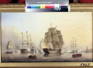 尼古拉一世皇帝（1796-1855 年）访问英国。船只鸣炮欢迎和庆祝俄国沙皇。尼古拉斯-马修-康迪（1816-1851 年）的画作，布面油画 作者 尼古拉斯·马修斯·康迪