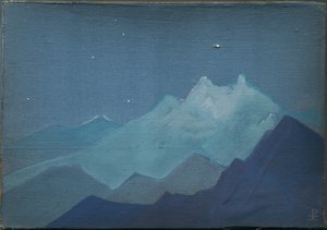 喜马拉雅山脉，月光下的山脉，素描，1933年