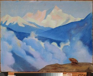 喜马拉雅（西藏）。Oeuvre de Nicholas Roerich (1874-1947)，纸盒上的钢笔画 作者 尼古拉斯·罗里奇