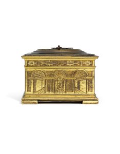 伊丽莎白一世en刻醒目的水平座钟，约1590年至1600年（镀金黄铜） 作者 尼古拉斯·巴林