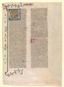 尼希米注释中的首字母V，是六张插图的叶子之一...，约1360-1380年。 作者 莱拉的尼古拉斯