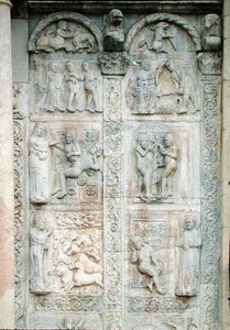 亚当和夏娃的故事，来自西门廊的南侧，约1120-38（大理石）。 作者 尼古拉斯尼古拉斯