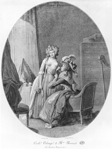 Madame de Merteuil诱惑Cecile Volange，来自Pierre Choderlos de Laclos（1741-1803）的&39;Les Liaisons Dangereuses&39;插图由Romain Girard（bc1751）1782年刻制