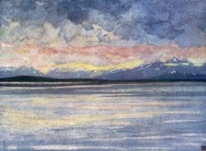 挪威：面向莫尔德的山脉和峡湾（彩色石版画）