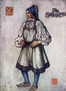 挪威。萨特达伦农家女（彩色平版画