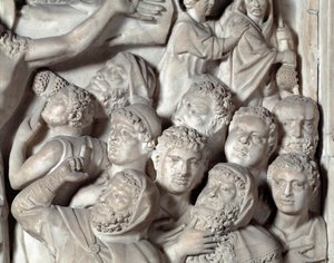 受难细节椅子由 Nicola Pisano (1215 / 20-1278 / 84) (大理石讲坛) 1260 Baptistere Saint John of Pisa (Battistero san Giovanni di Pisa) 实现，意大利 作者 尼古拉·皮萨诺（Nicola Pisano）