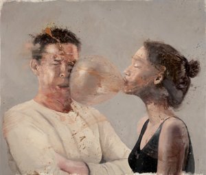 泡泡 I（与拳击手在一起的女孩），2020 年（布面油画）