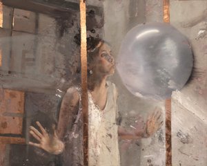 泡泡 V（窗后的女孩），2020 年（铜板油画）