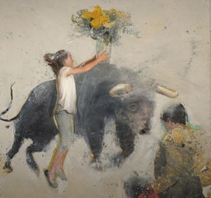 公牛与玫瑰，2023 年（布面油画）