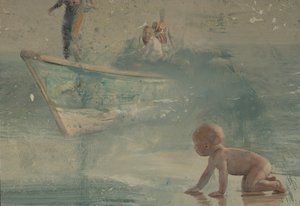 海滩上的孩子，2016（布面油画） 作者 尼古拉·普奇