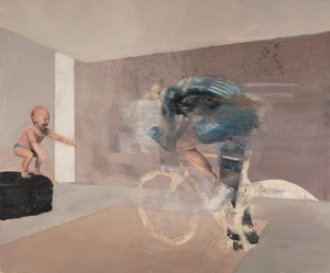 骑自行车的儿童，2019（布面油画） 作者 尼古拉·普奇