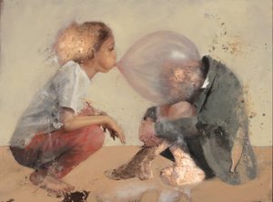 蹲着的孩子 - 气泡 2，2020 年（铜板油画） 作者 尼古拉·普奇